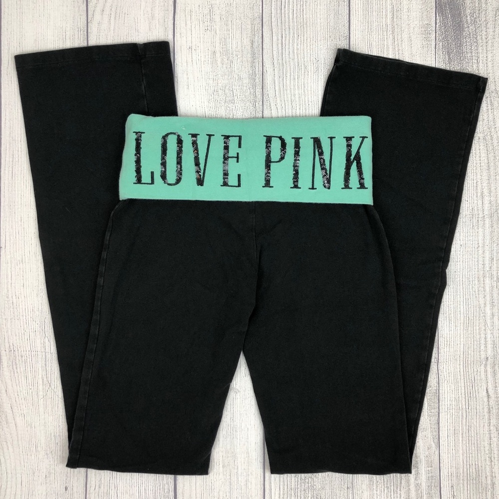 VS PINK Sequin Teal Fold Yoga Lounge Pants Size XS